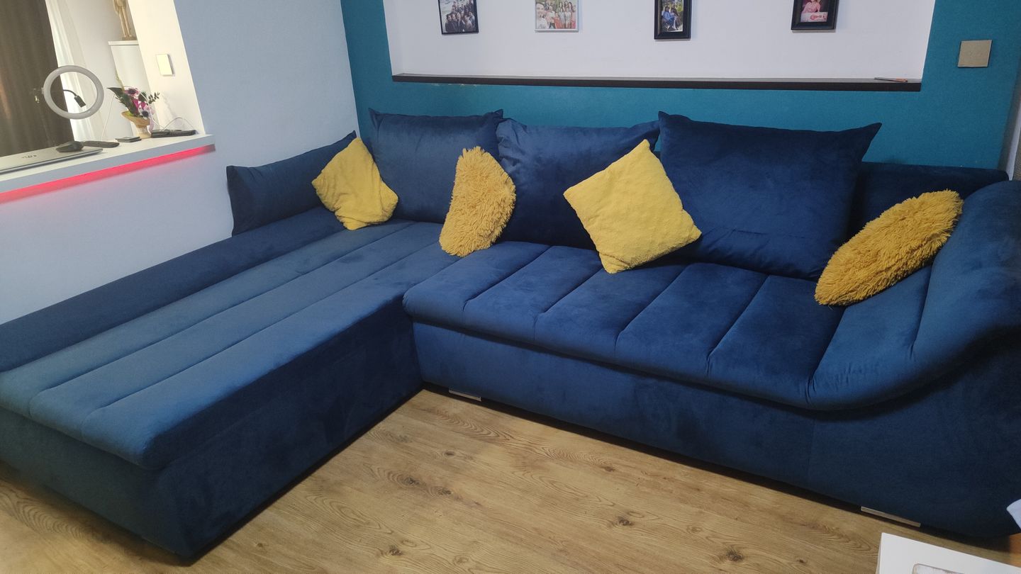 Customer photo review of Coltar extensibil ROSARIO-OANA, stofa catifelata albastru, 300x200x76 cm