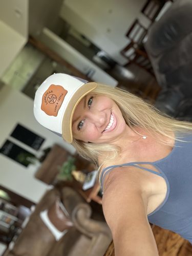 Customer photo review of Custom Leather Patch Trucker Hat - Richardson 112