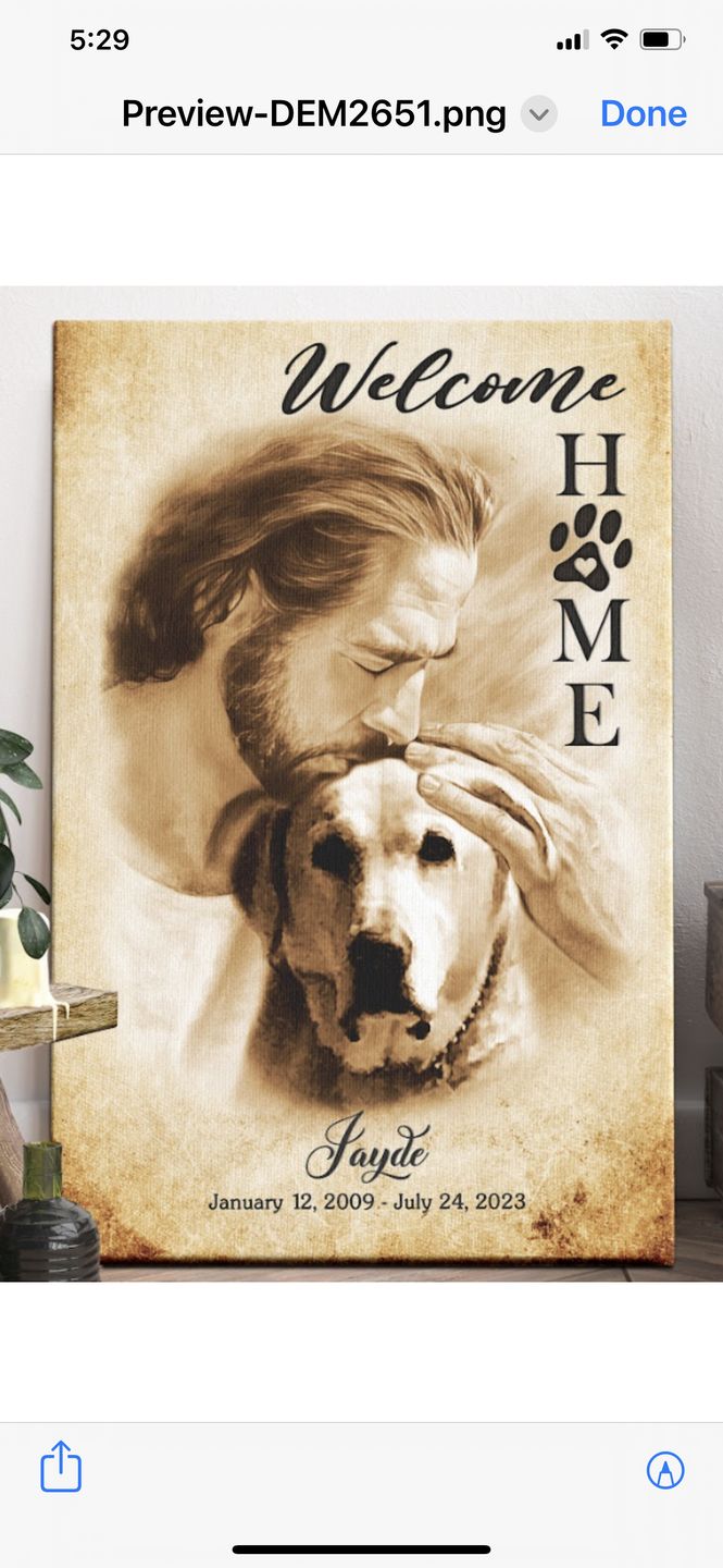 Customer photo review of Personalized Canvas Prints, Custom Photo And Name, Memorial Gift, Dog Loss Gift, Welcome Home Jesus Dem Canvas