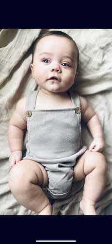 Customer photo review of Drew ribbed overalls in grey
