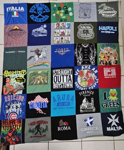 T-shirt quilt with travel, culture themes by Bradley from FL