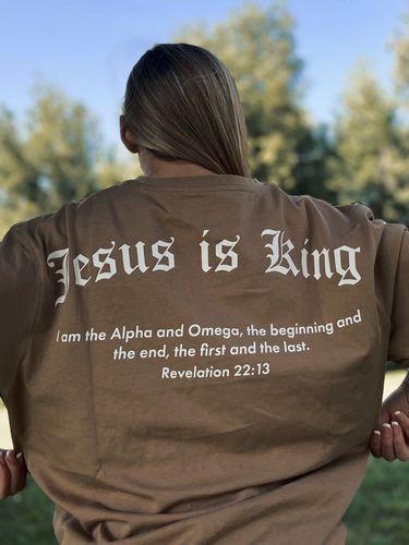 Customer photo review of Jesus Is King Oversized Tee - Desert Brown