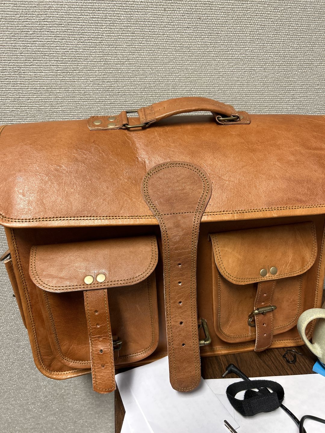 Customer photo review of Top Grain Leather Briefcase Bag