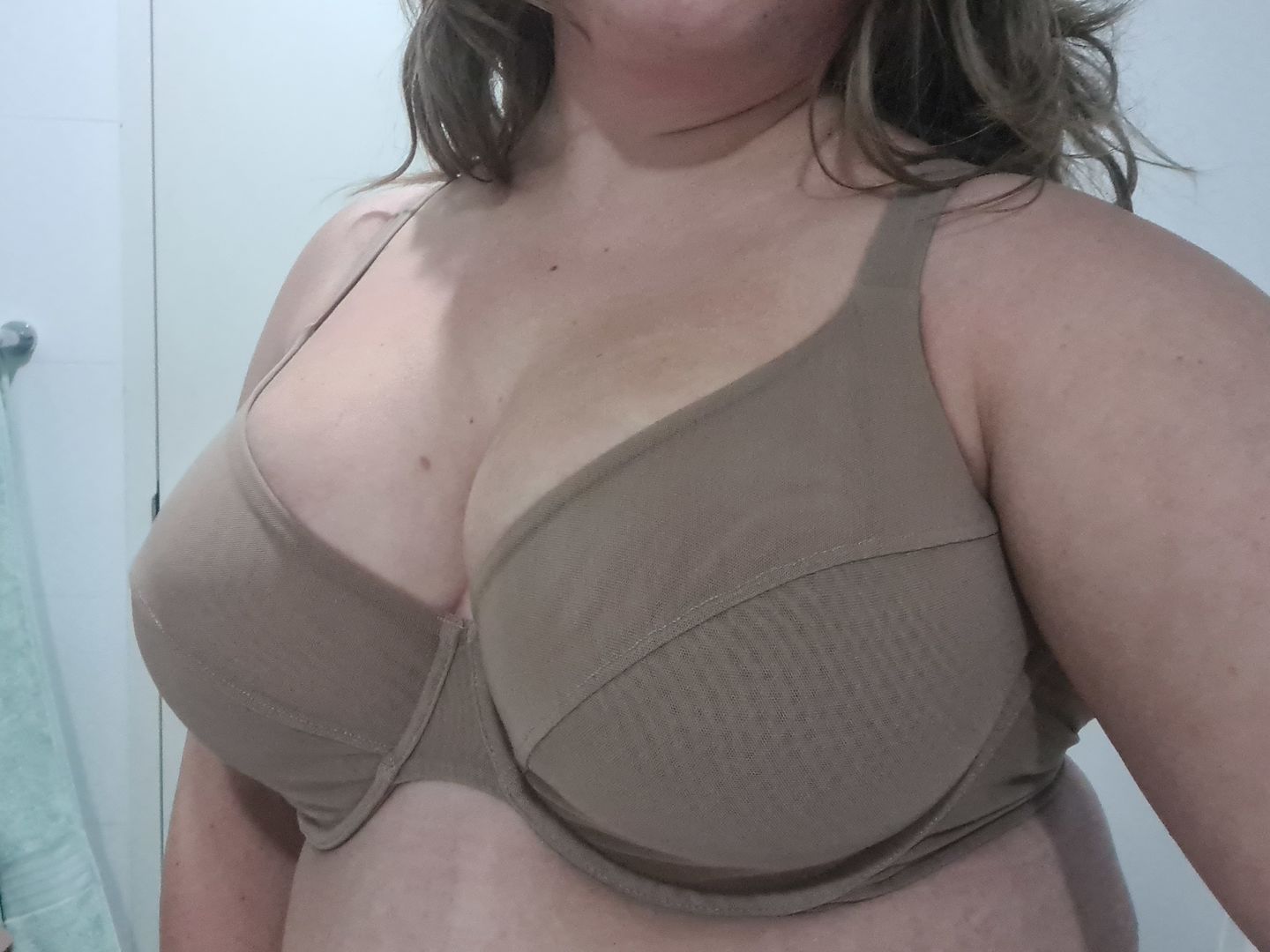 Customer photo review of BUSTY BASICS PLUNGE BRA - TOFFEE