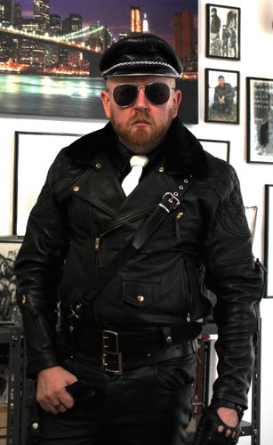 Customer photo review of Leather Uniform Jacket with Back Panel Pad