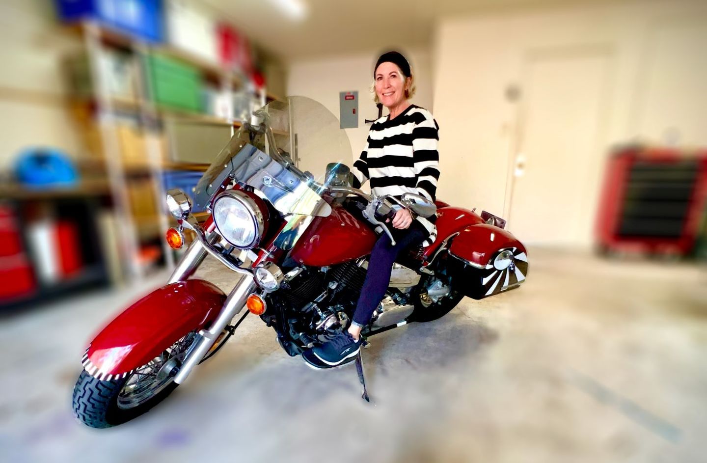 Customer photo review of 9 oz Wide Striped Long Sleeve T-Shirt