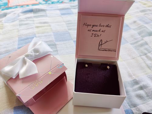 Customer photo review of Anushka Sharma Golden Star Constellation Studs