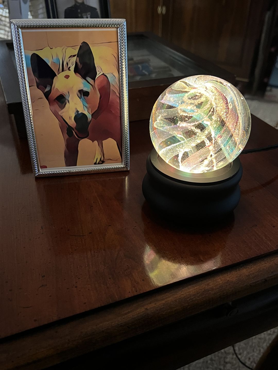 Customer photo review of Dichroic Rainbow Orb with Cremains