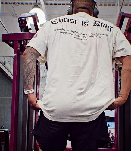 Customer photo review of Christ Is King Oversized Tee - Cream