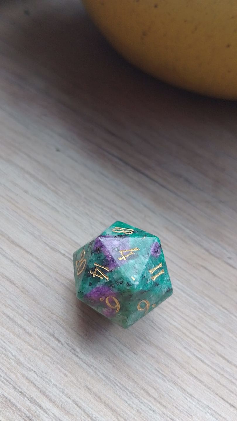 Customer photo review of URWizards D&D Engraved Gemstone D20 Dice