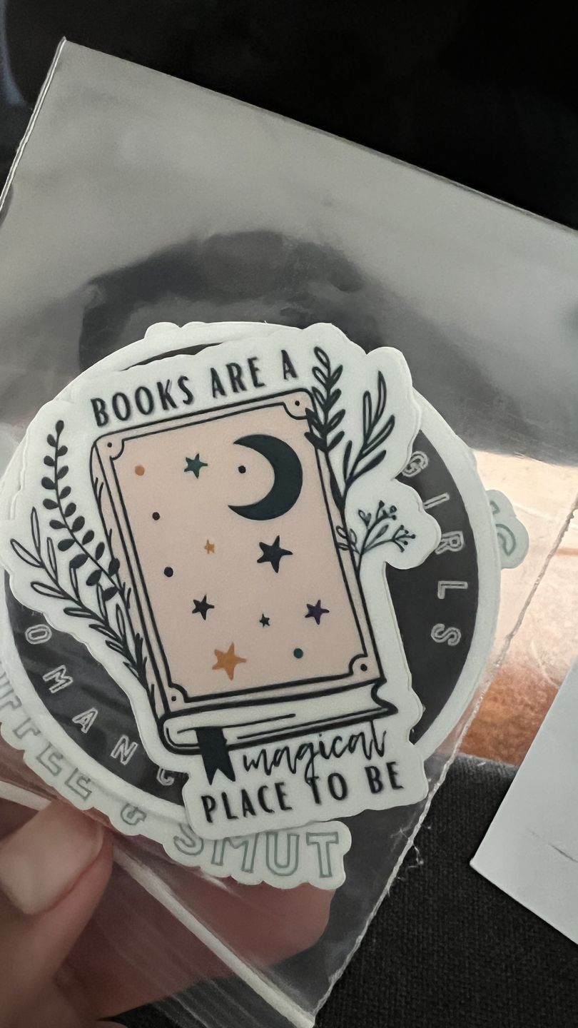 Customer photo review of books are a magical place to be sticker