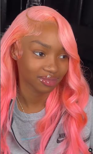 Customer photo review of Pink/Blue 200% Density 12A+ Virgin Human Hair Wave Transparent Lace Front Wig