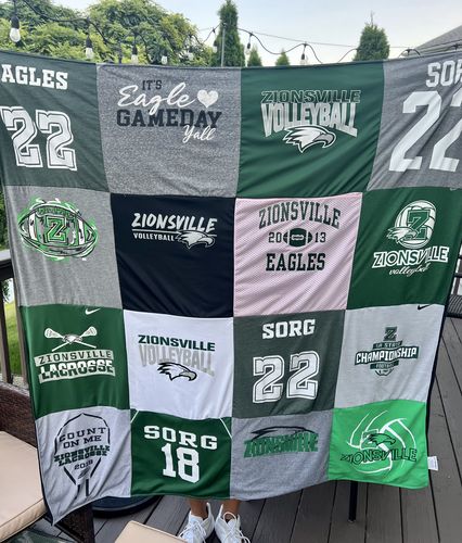 T-shirt quilt featuring zionsville eagles, zionsville volleyball by Melody from IN