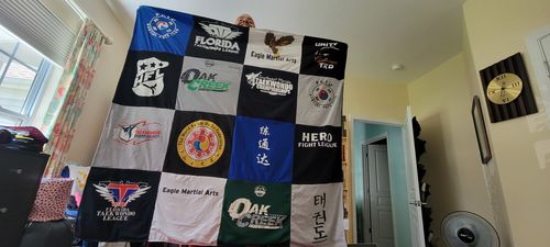 T-shirt quilt with martial arts, taekwondo themes by Francisco from NC
