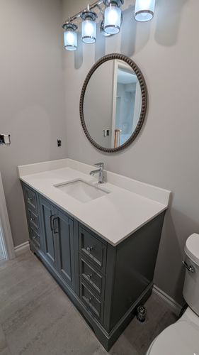 Customer photo review of CCS701 - 48" Grey, Floor Standing Modern Bathroom Vanity, White Quartz Countertop, Chrome Hardware