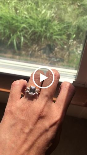 Customer video review of Louily Stunning Yellow Gold Emerald Cut Three Stone Engagement Ring In Sterling Silver