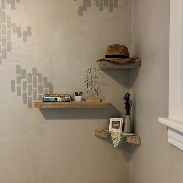 Customer photo review of Plywood Square Corner Shelf