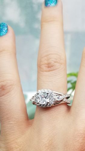 Customer photo review of 3-Stone Halo Cushion CZ Split Shank Ring in Sterling Silver