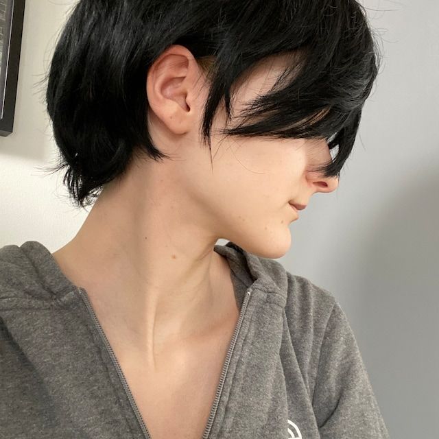 Customer photo review of Men Black Short Straight Fringe-Bangs Pixie Cosplay Wig
