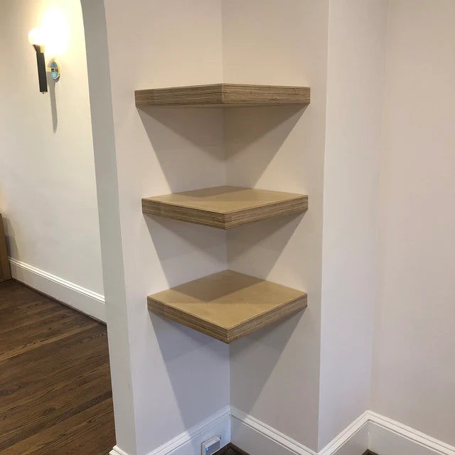 Customer photo review of Plywood Square Corner Shelf