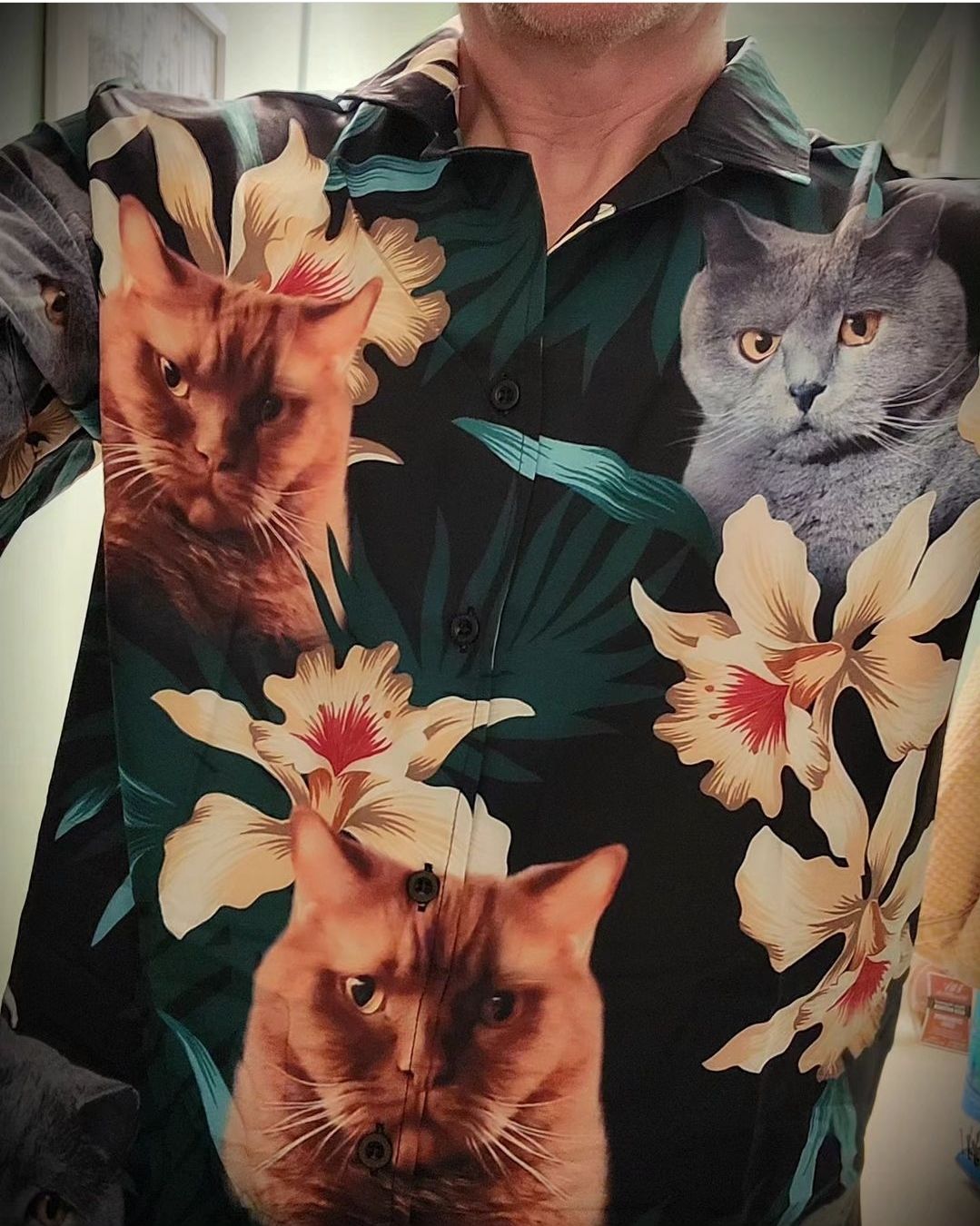 Customer photo review of Custom Hawaiian Shirt For Dog Lovers | Personalized Puppy Lovers Gift | Leaves & Flowers Pattern Dark Green Color Aloha Shirt