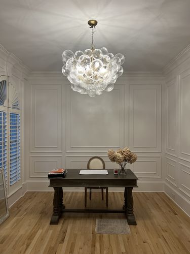 Customer photo review of Brass Cluster Ribbed Glass Globe Bubble Chandelier