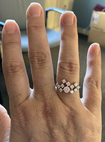 Customer photo review of Cluster Round Moissanite Half Eternity Wedding Band
