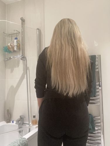 Customer photo review of Invisible Wire Human Hair Extension - Luscious Blonde
