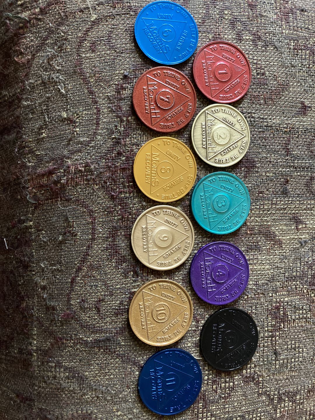 Customer photo review of Sobriety Mint Infinity Aluminum AA Meeting Newcomer Sobriety Chips/Coins/Tokens - 11 Months - Blue