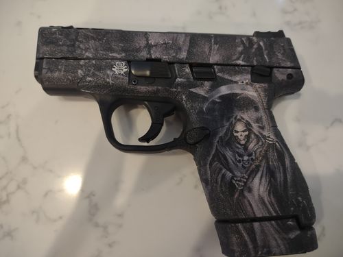 Customer photo review of Decal Grip for S&W M&P 9mm/.40 Shield - Grim Reaper