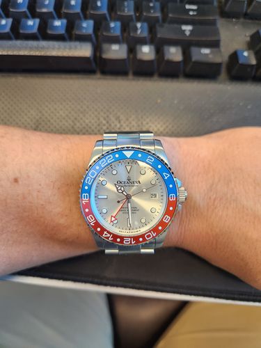 Customer photo review of Oceaneva™ Men's GMT Deep Marine Explorer 1250M Pro Diver Watch Blue and Red Silver Dial