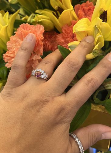 Customer photo review of 7-Stone Solitaire Red Orange CZ Ring Set in Sterling Silver