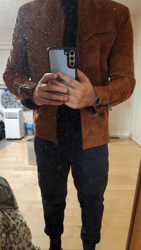 Customer photo review of Plain black moto style jacket