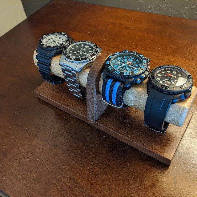Customer photo review of Four Watch Stand in Walnut & Maple