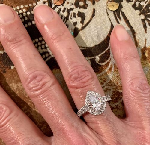 Customer photo review of Halo Milgrain Pear CZ Ring in Sterling Silver