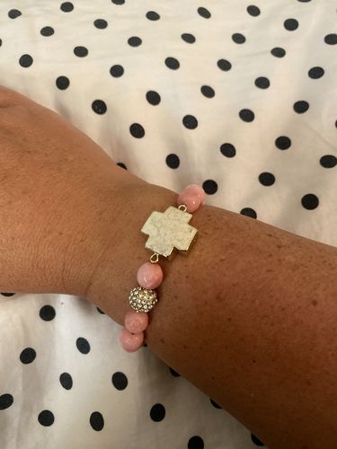Customer photo review of 'His Great Love' Chunky Cross -Pink Jade