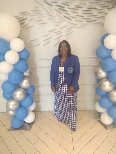 Customer photo review of Blue and White Maxi Dress