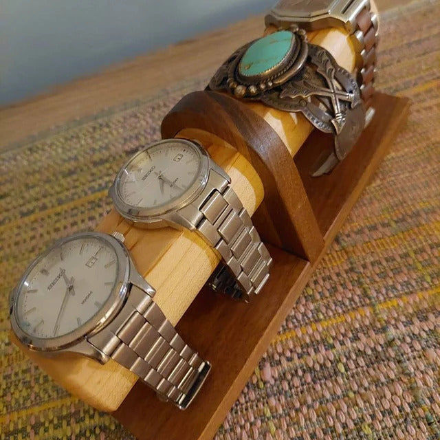 Customer photo review of Four Watch Stand in Walnut & Maple