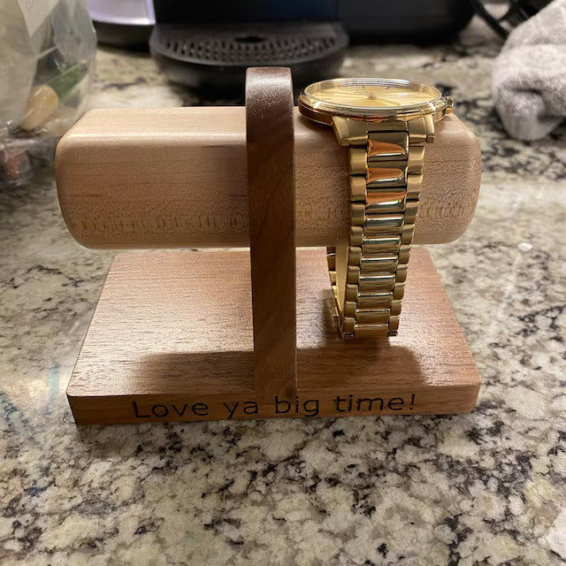 Customer photo review of Two Watch Stand in Walnut & Maple
