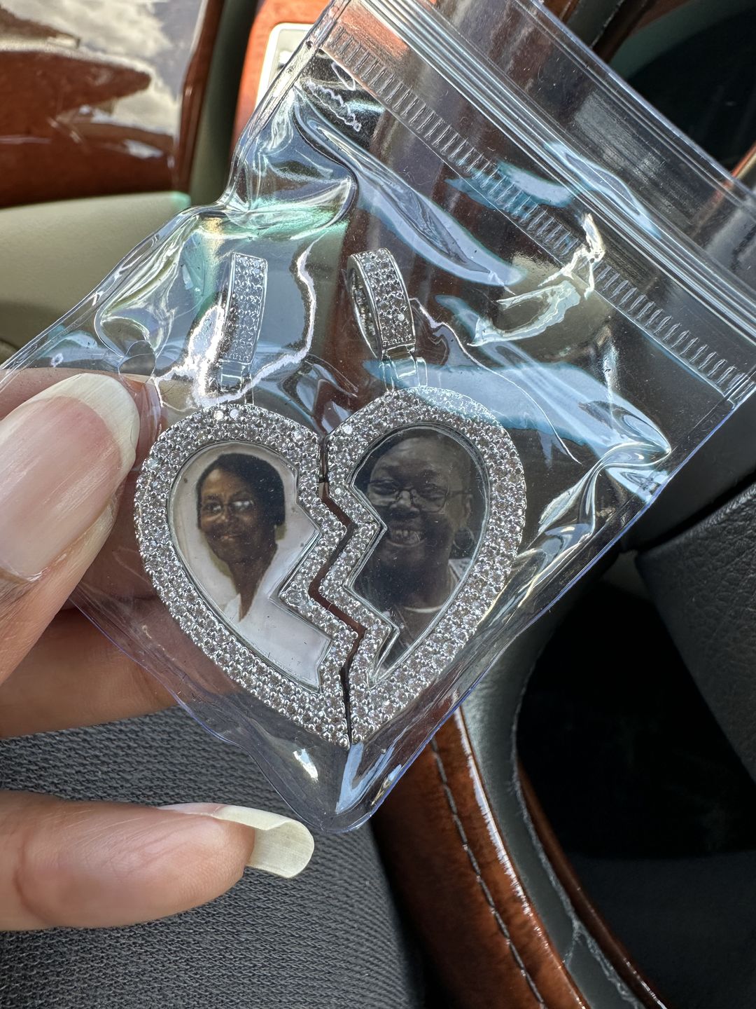 Customer photo review of Split heart Custom picture necklace