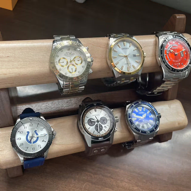 Customer photo review of XL Jewelry Display Stand in Walnut & Maple