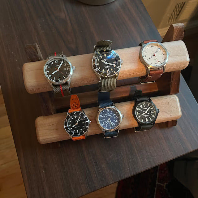 Customer photo review of XL Jewelry Display Stand in Walnut & Maple