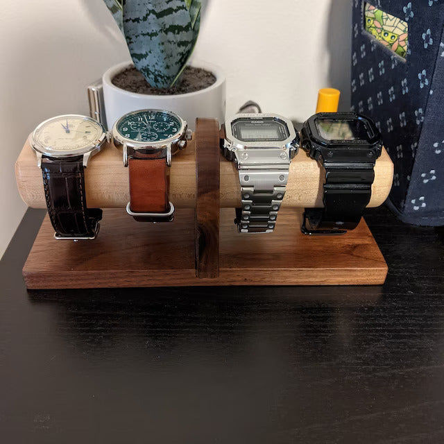 Customer photo review of Four Watch Stand in Walnut & Maple