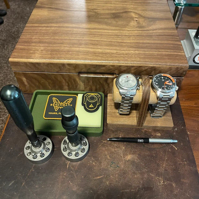 Customer photo review of Two Watch Stand in Walnut & Maple