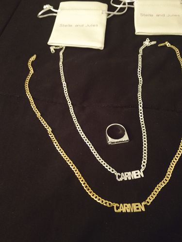 Customer photo review of Block Mini Name Necklace with Cuban Chain