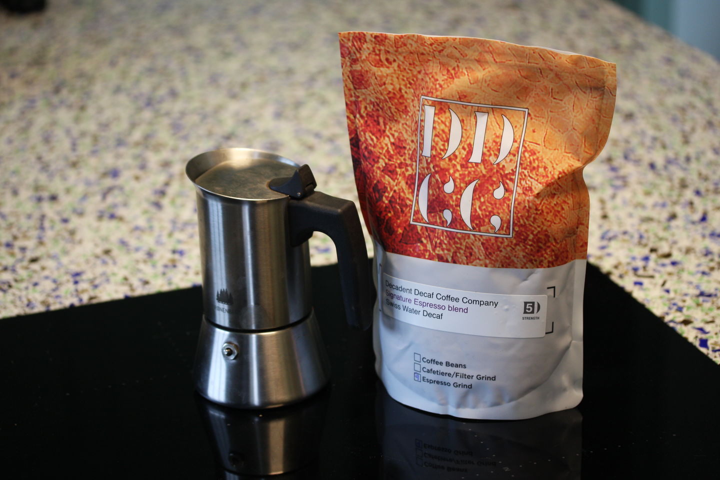 Customer photo review of Signature Espresso Decaffeinated Coffee Blend - Swiss Water Decaf Process - Strength 5 - Decadent Decaf