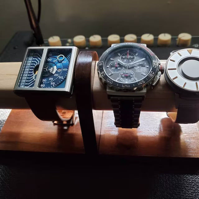 Customer photo review of Four Watch Stand in Walnut & Maple