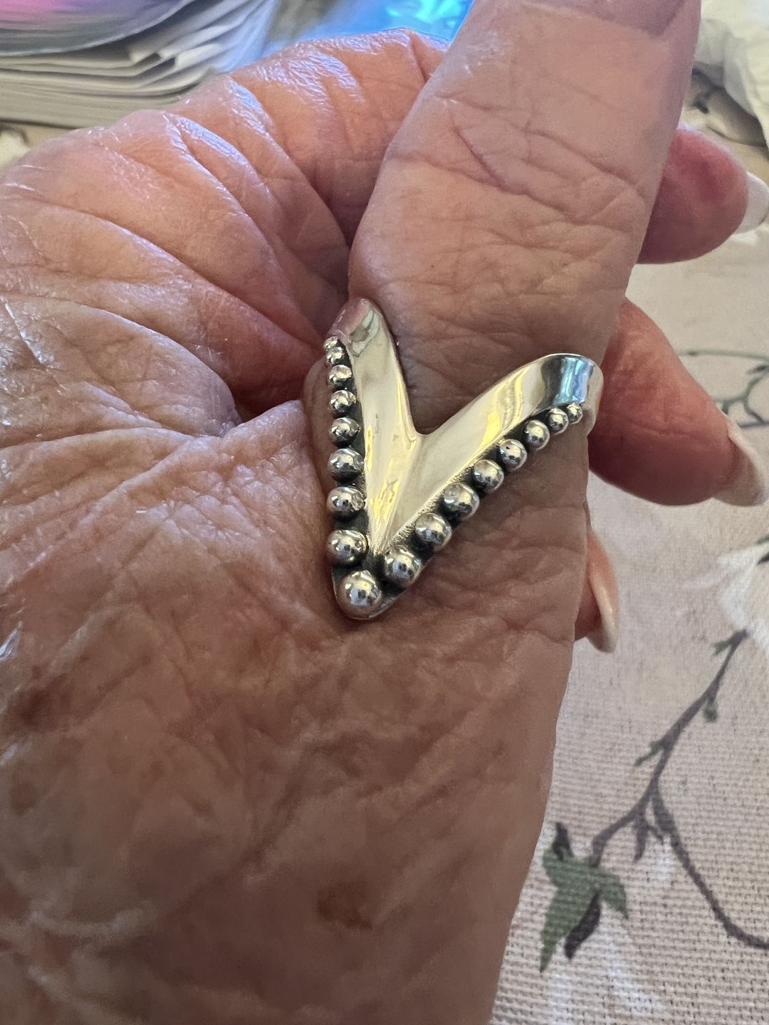 Customer photo review of Full Finger Chevron Thumb Ring Sterling Silver