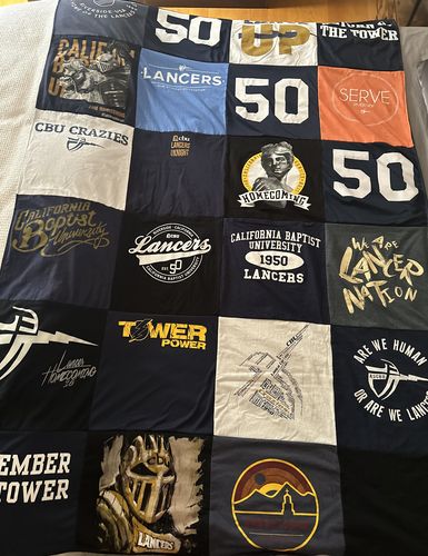 T-shirt quilt featuring california baptist university lancers by Jacqueline from CA