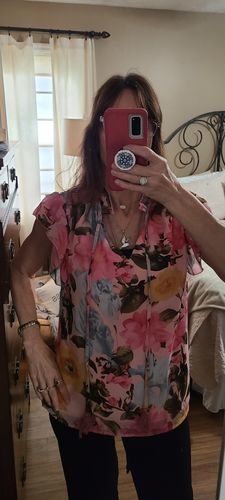 Customer photo review of Neon Floral Sleeveless Blouse
